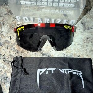 Pit Viper Shield Sunglasses with Black Lens and Red Frame Accents